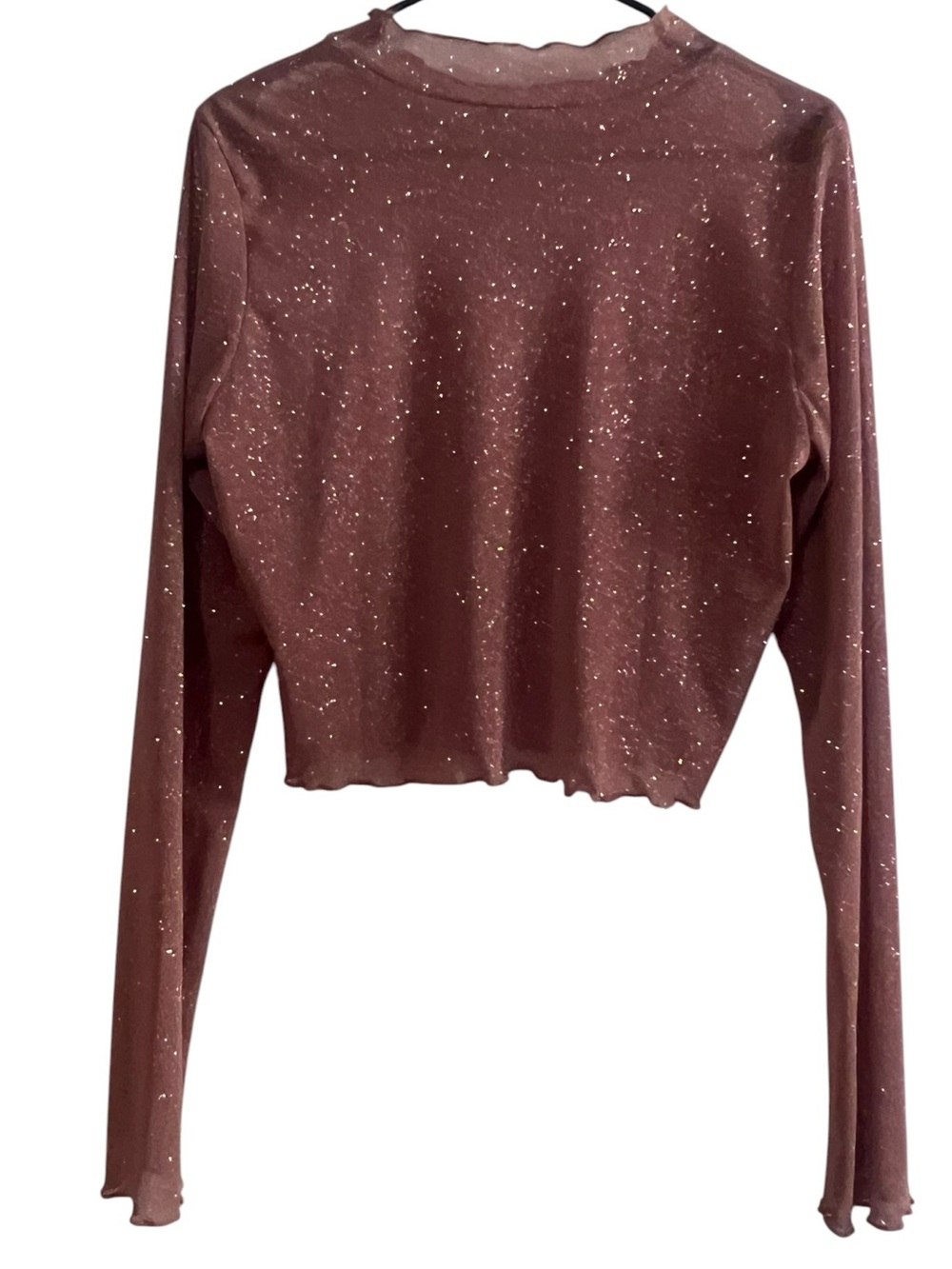 MI AMI Francescas Sparkly Mesh Long Sleeve Crop Top XL Mauve NEW Never Worn - Picture 2 of 3